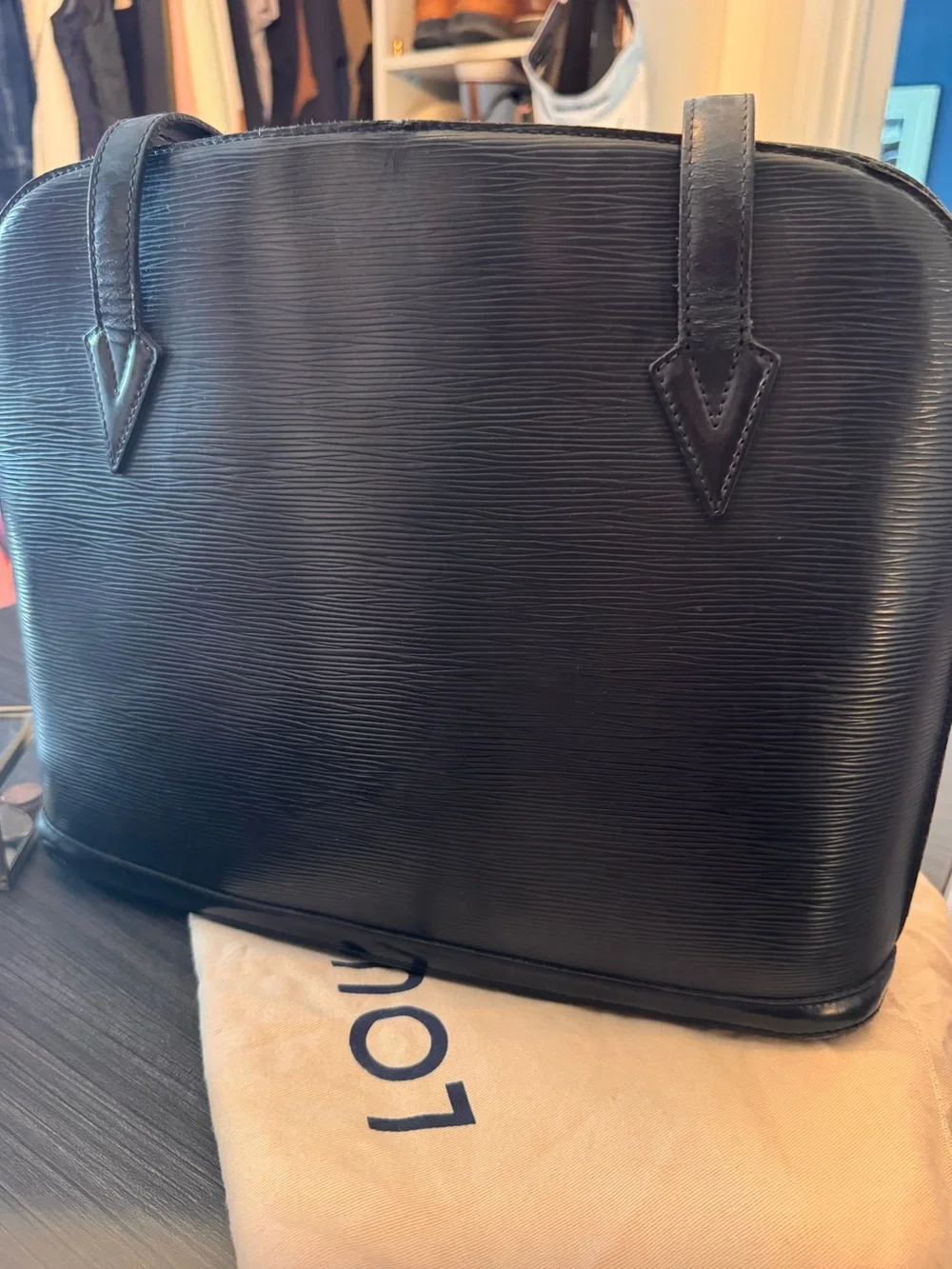 Louis Vuitton Black Epi Leather Alma Satchel with Gold Hardware
